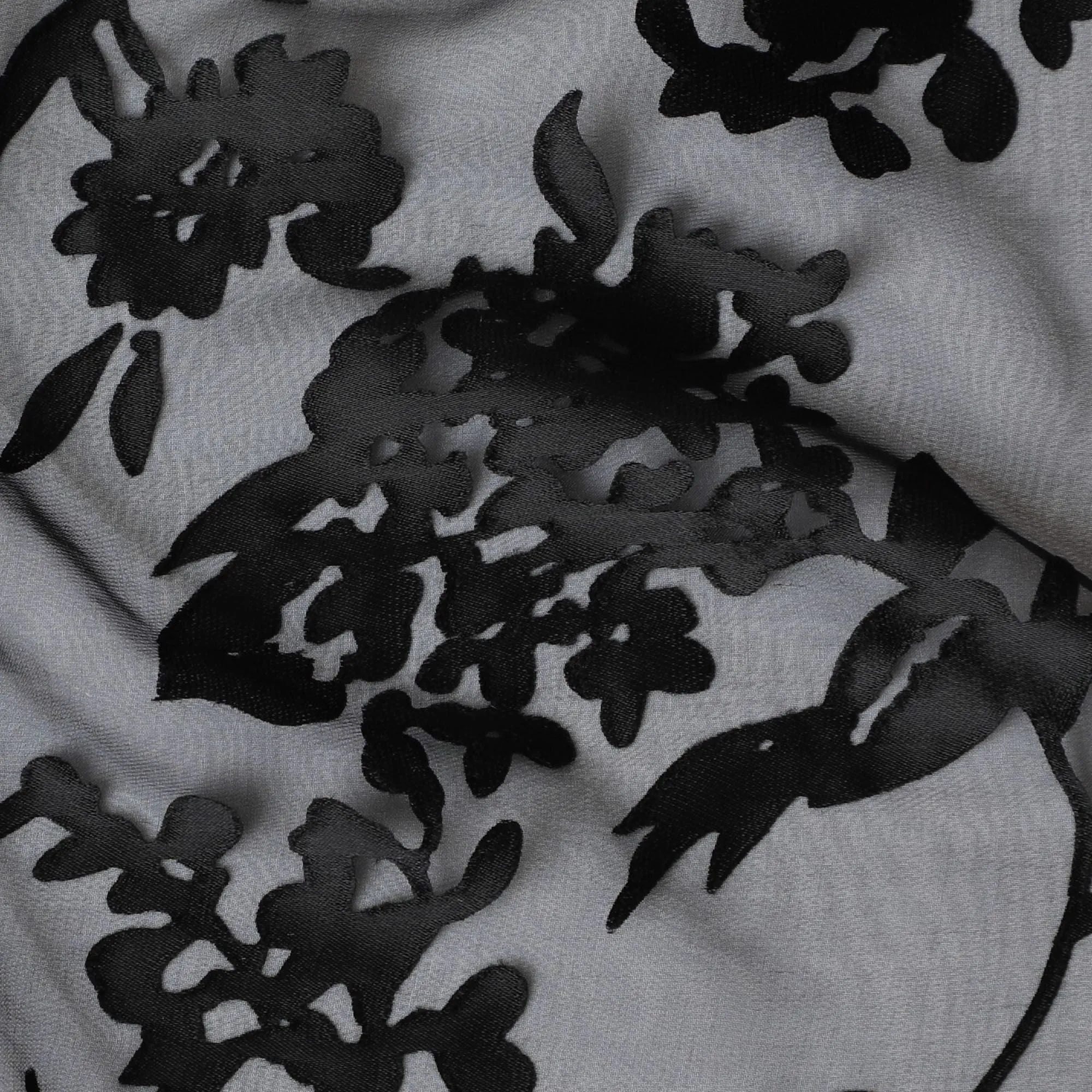 Sophisticated Black Floral Premium pure silk Jacquard Chiffon Fabric, 110cm - South Korean Luxury Textile-D17666