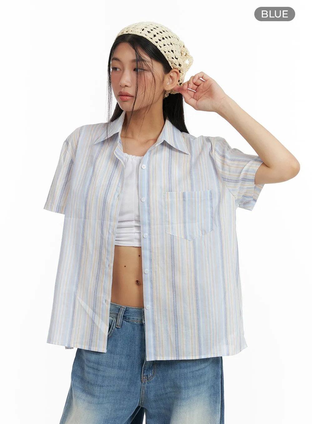 Stripe Buttoned Oversized Shirt CA423