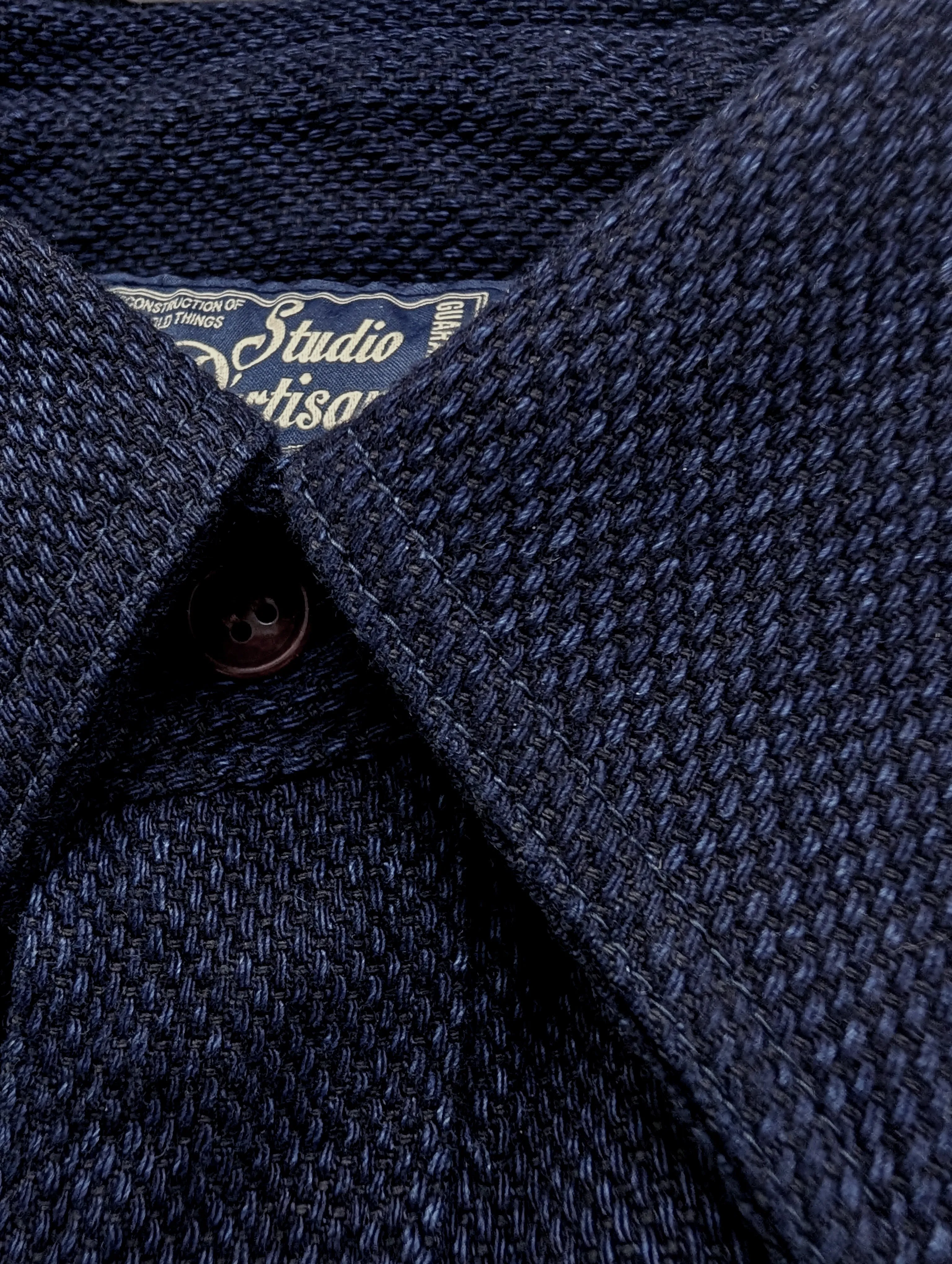 Studio D'artisan Indigo Sashiko Shirt SDA Men's Casual Long Sleeve Sashiko Dobby Button Up Work Shirt 5713 Dark-Indigo