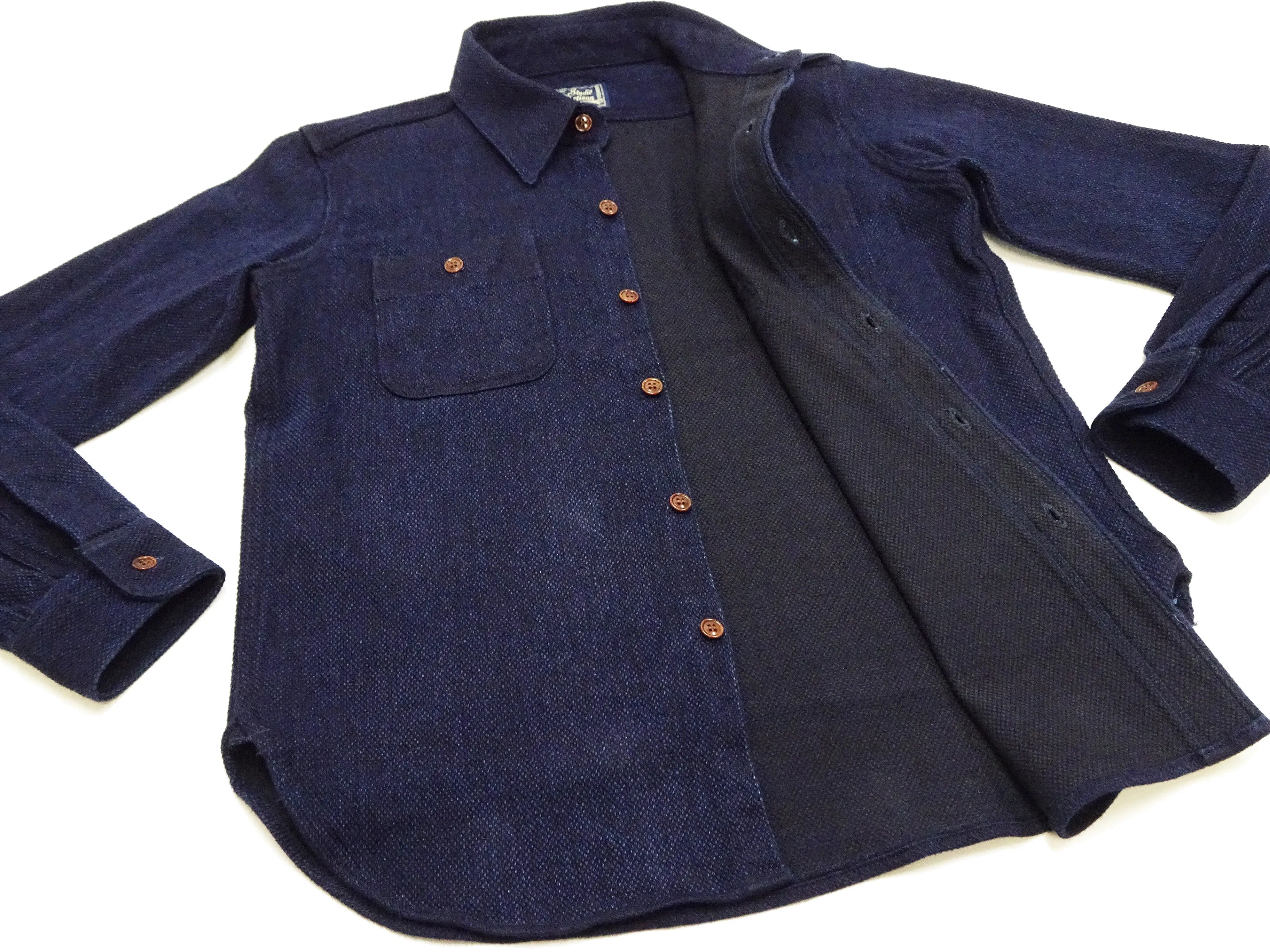 Studio D'artisan Indigo Sashiko Shirt SDA Men's Casual Long Sleeve Sashiko Dobby Button Up Work Shirt 5713 Dark-Indigo