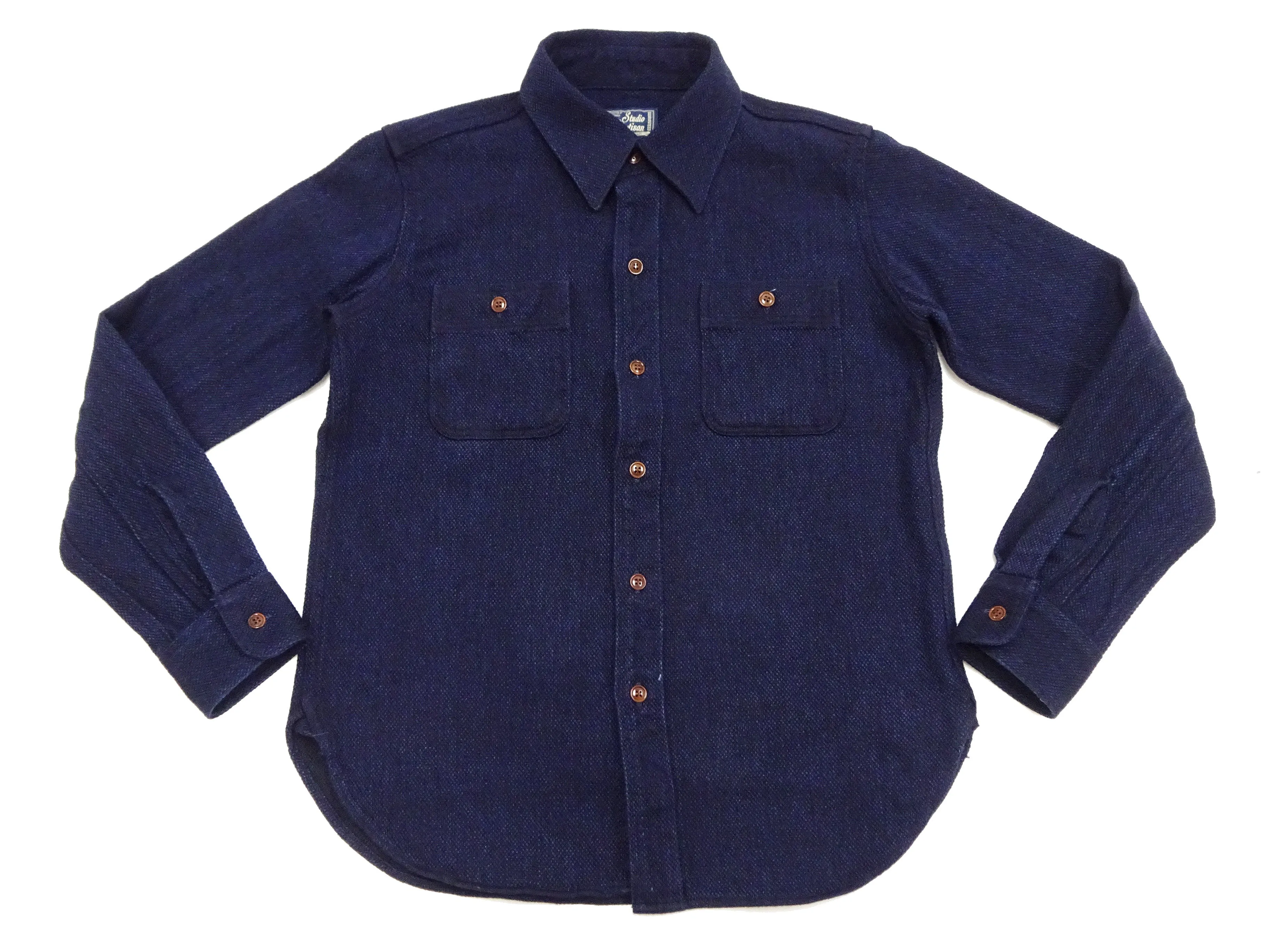 Studio D'artisan Indigo Sashiko Shirt SDA Men's Casual Long Sleeve Sashiko Dobby Button Up Work Shirt 5713 Dark-Indigo