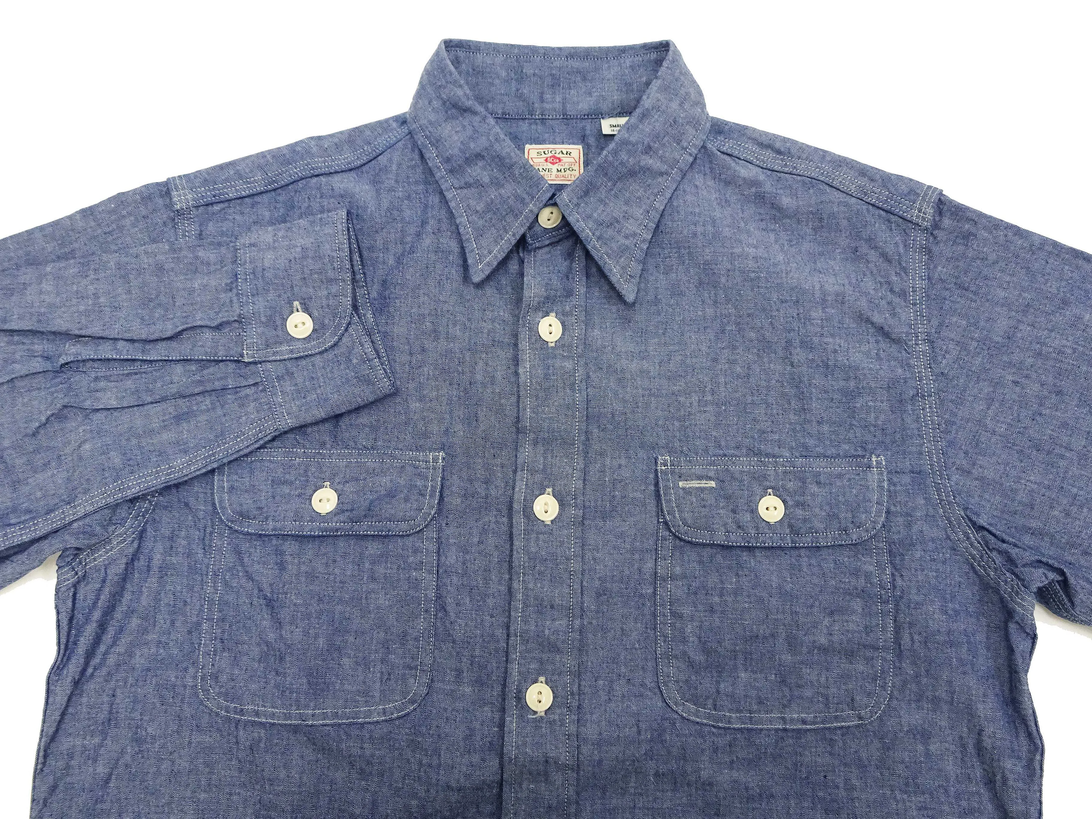 Sugar Cane Chambray Shirt Men's Lightweight Long Sleeve Button Up Plain Work Shirt SC27850 421 Blue