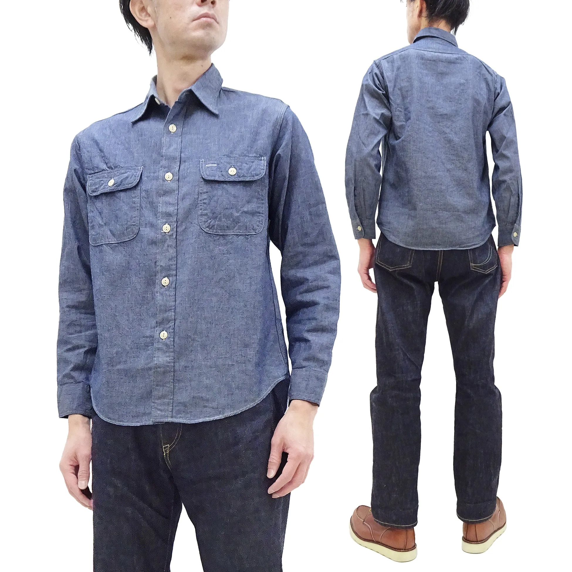 Sugar Cane Chambray Shirt Men's Lightweight Long Sleeve Button Up Plain Work Shirt SC27850 421 Blue