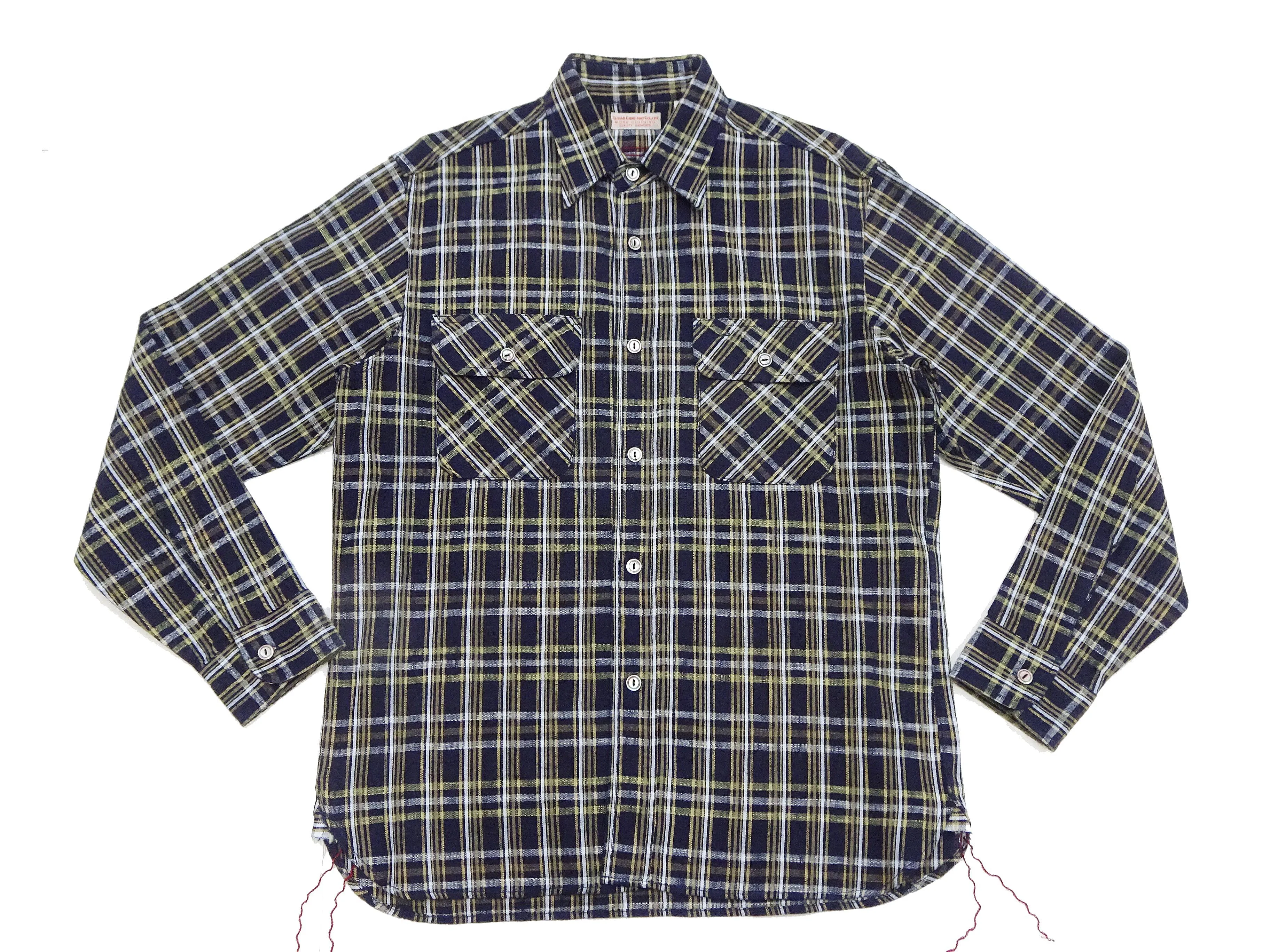 Sugar Cane Indigo Plaid Shirt Men's Medium-Weight Long Sleeve Button Up Work Shirt SC29183 421 One-Wash