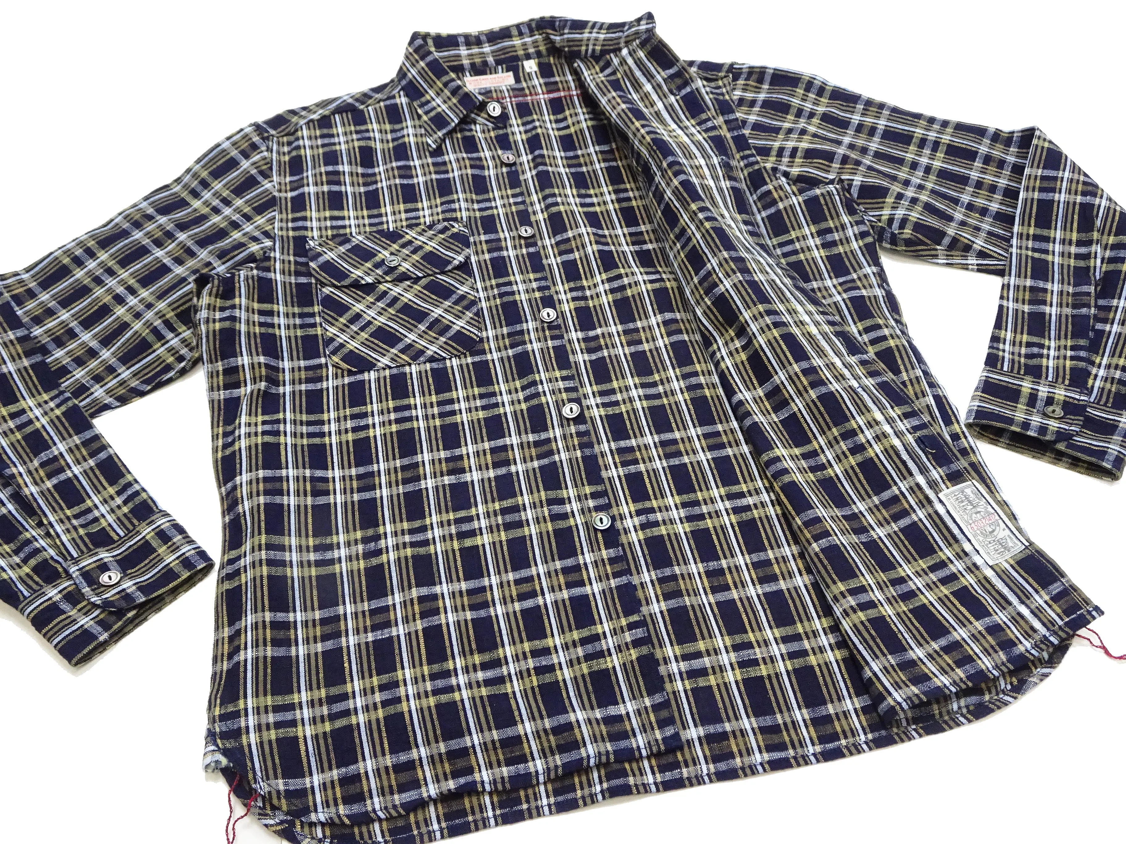 Sugar Cane Indigo Plaid Shirt Men's Medium-Weight Long Sleeve Button Up Work Shirt SC29183 421 One-Wash