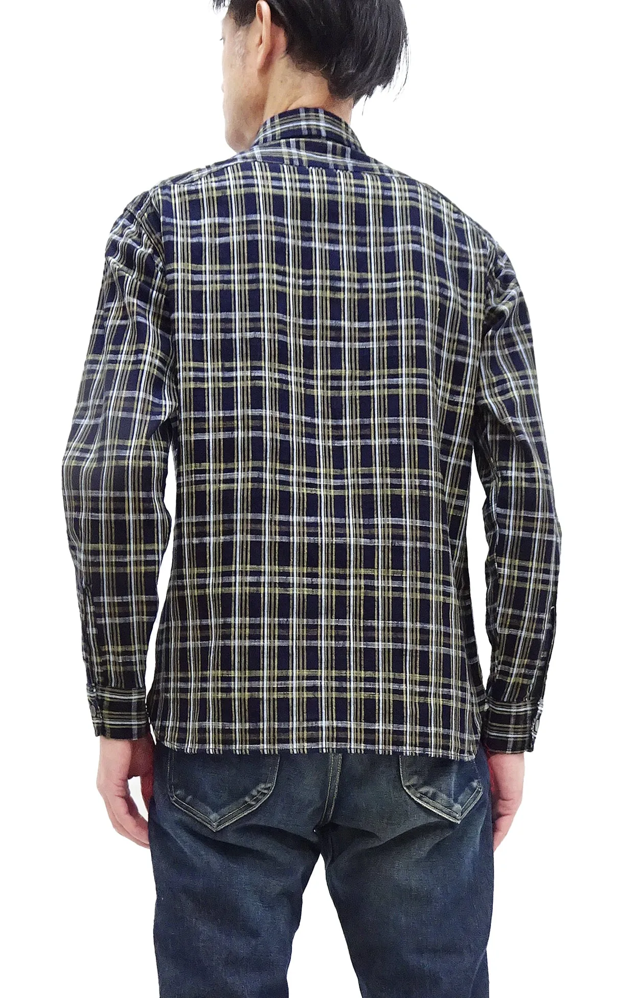 Sugar Cane Indigo Plaid Shirt Men's Medium-Weight Long Sleeve Button Up Work Shirt SC29183 421 One-Wash