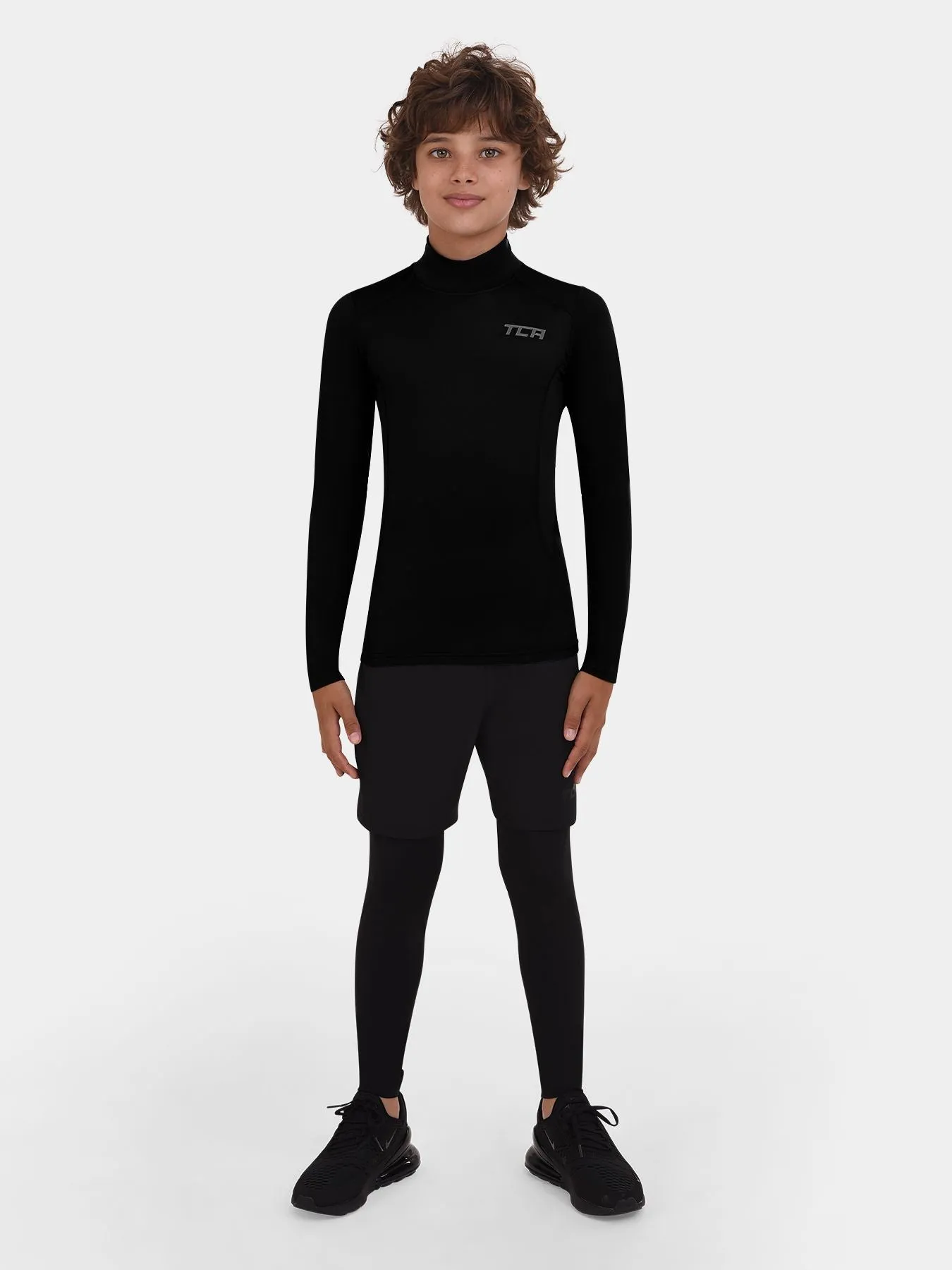 SuperThermal Compression Base Layer Long Sleeve Mock Neck For Boys With Brushed Inner Fabric