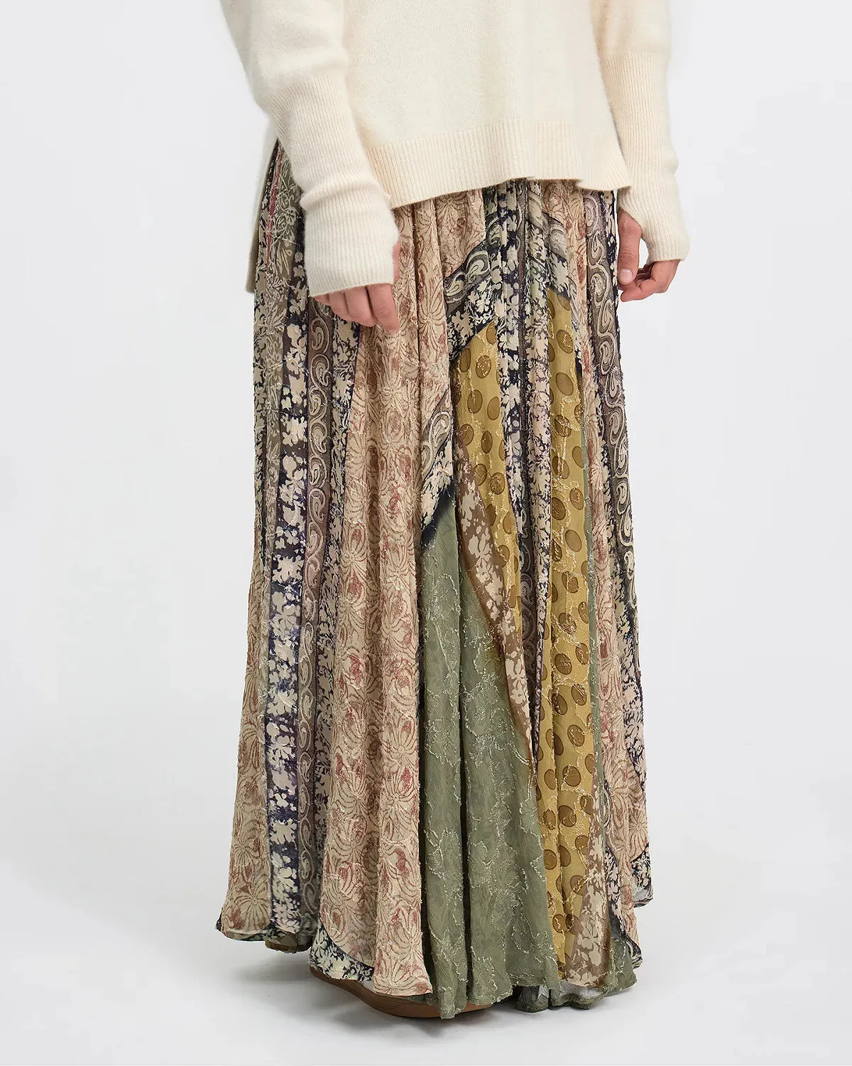 Synthy Patch Long Print Maxi Skirt