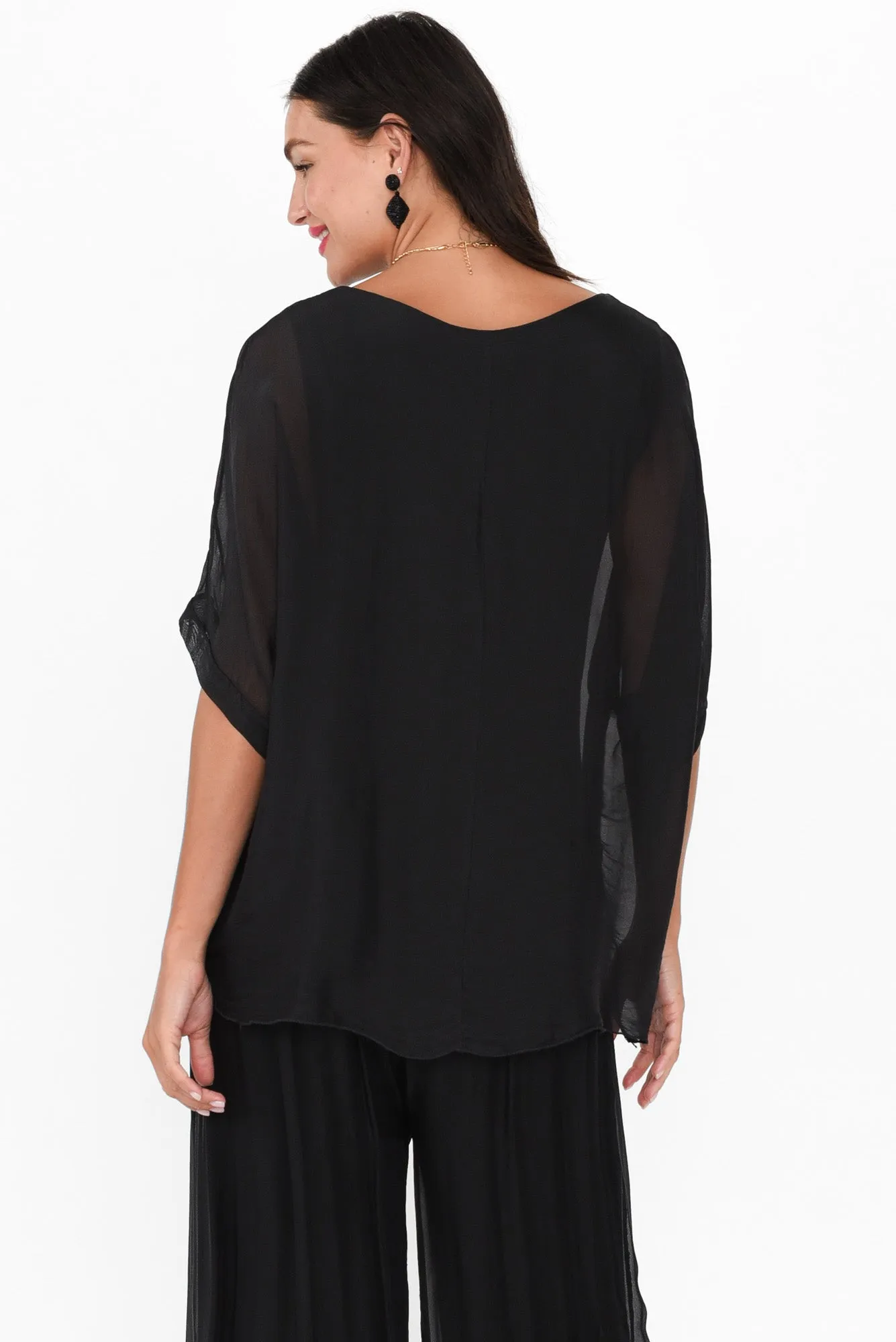 Talia Black Silk Layer Top