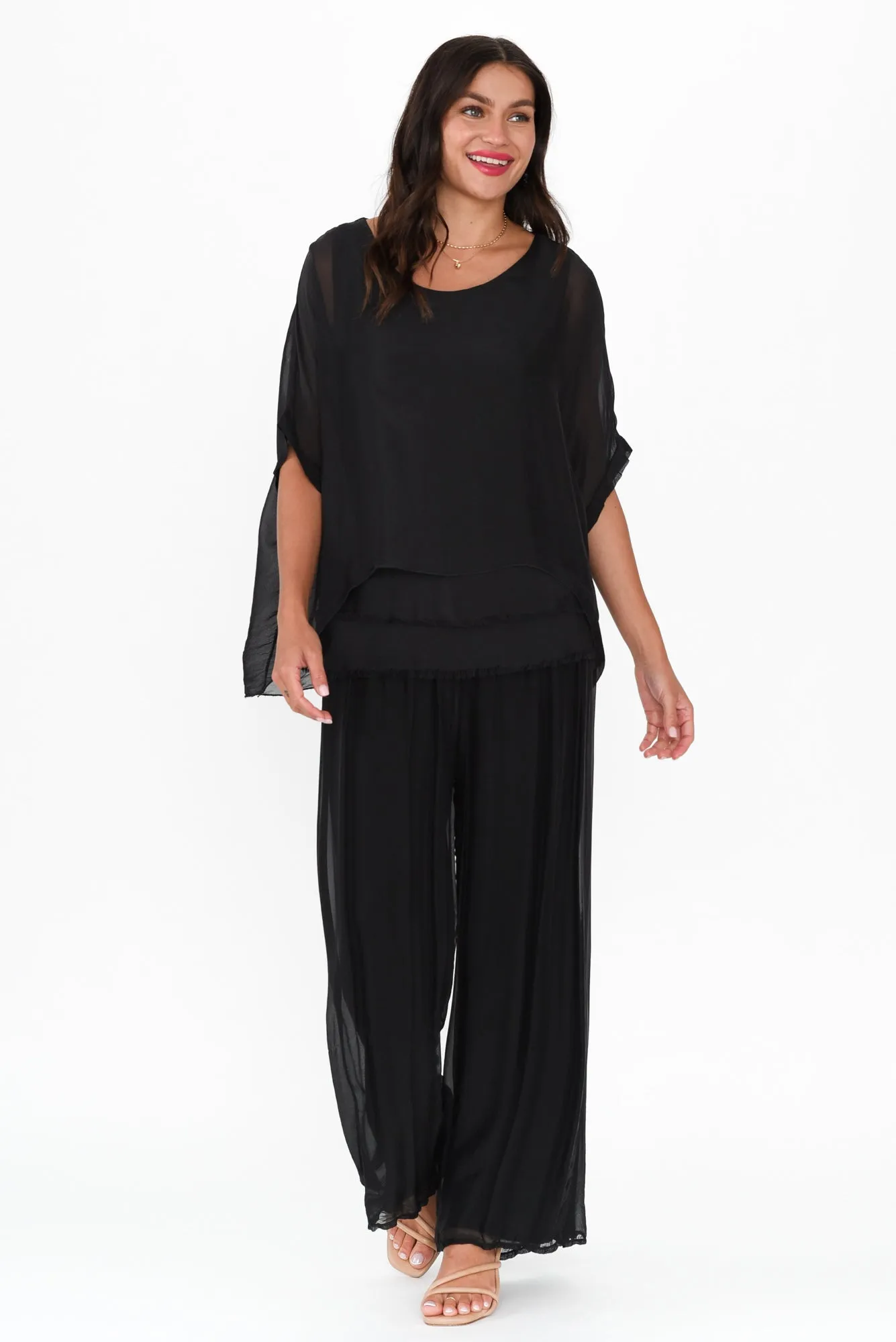 Talia Black Silk Layer Top