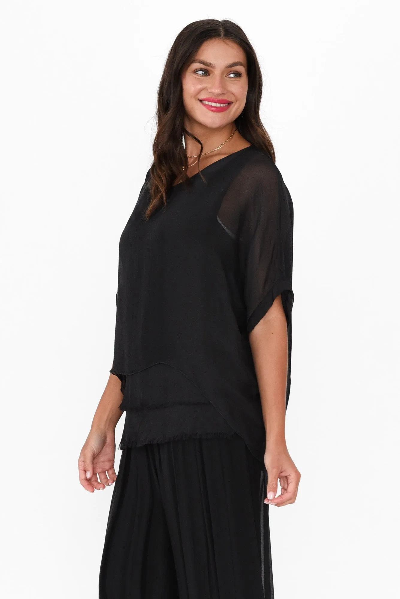 Talia Black Silk Layer Top