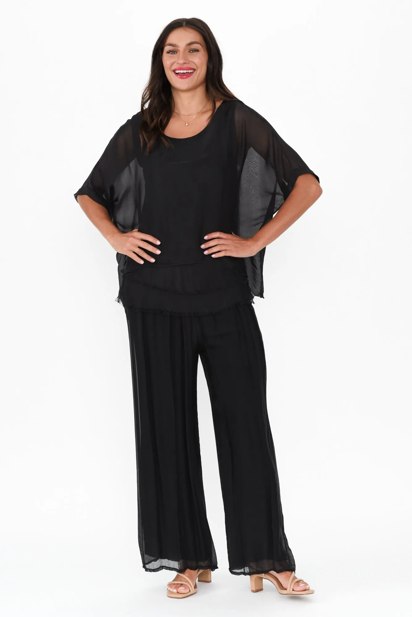 Talia Black Silk Layer Top