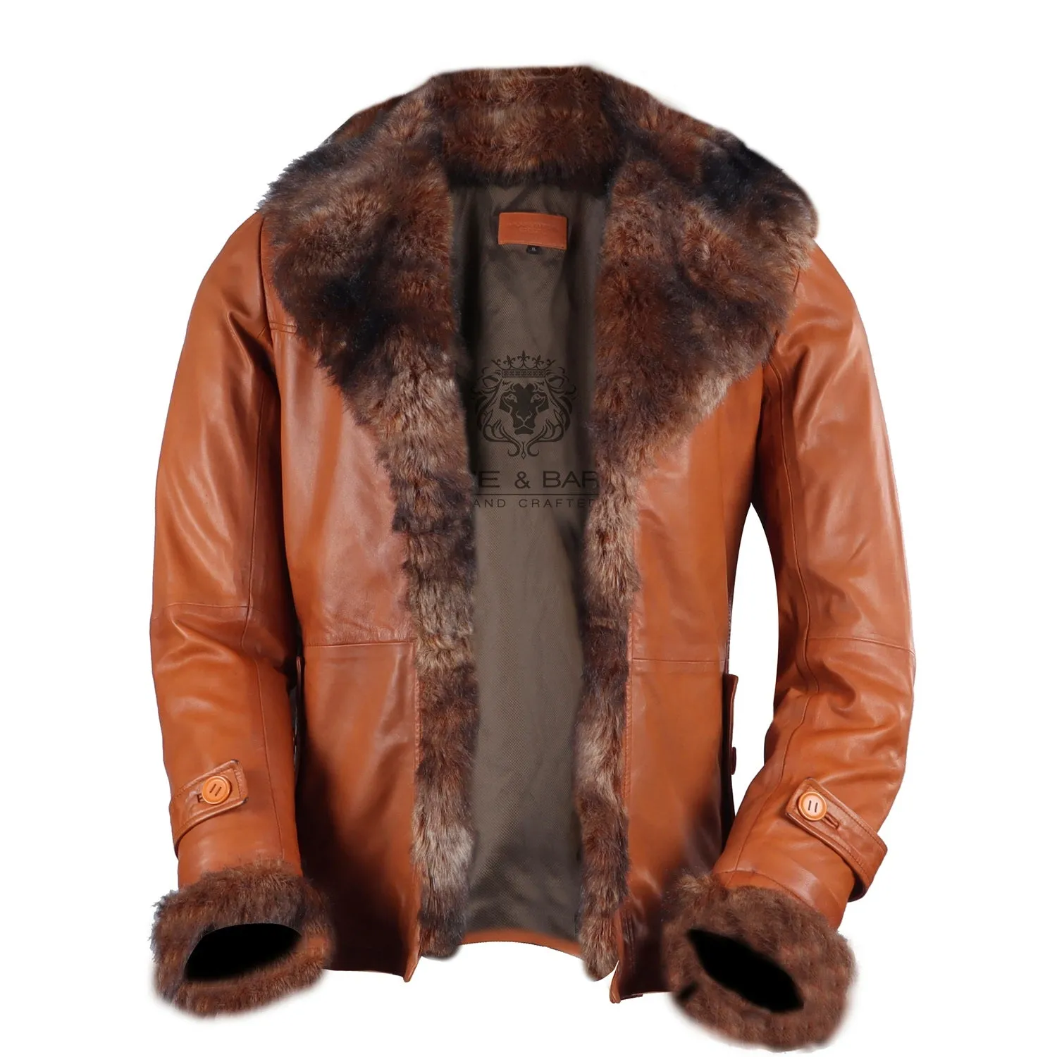 Tan Furr Collar & Sleeves Leather Jacket For Men  By Brune & Bareskin