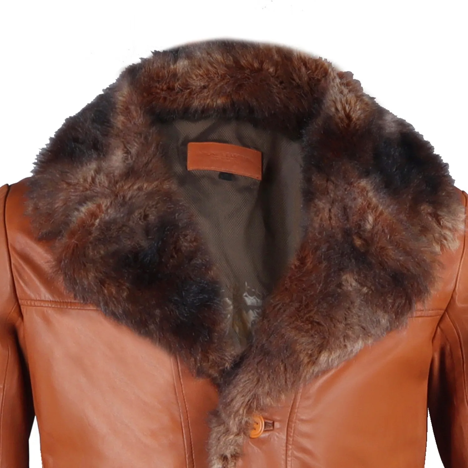 Tan Furr Collar & Sleeves Leather Jacket For Men  By Brune & Bareskin