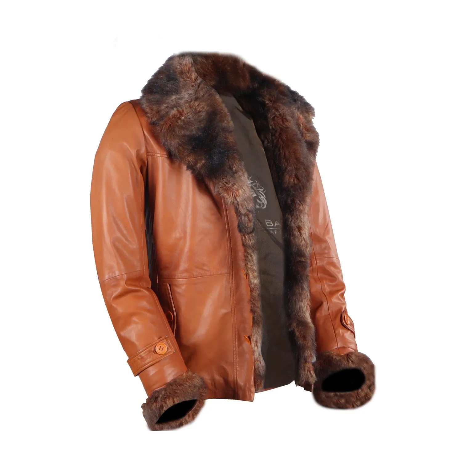 Tan Furr Collar & Sleeves Leather Jacket For Men  By Brune & Bareskin