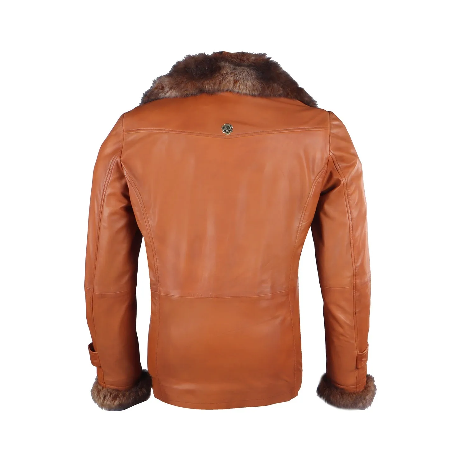 Tan Furr Collar & Sleeves Leather Jacket For Men  By Brune & Bareskin