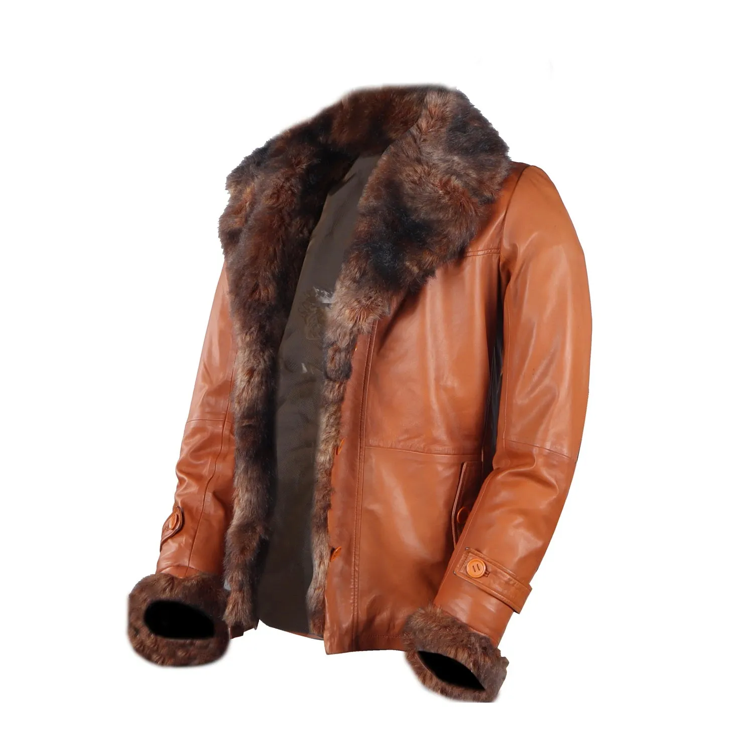 Tan Furr Collar & Sleeves Leather Jacket For Men  By Brune & Bareskin