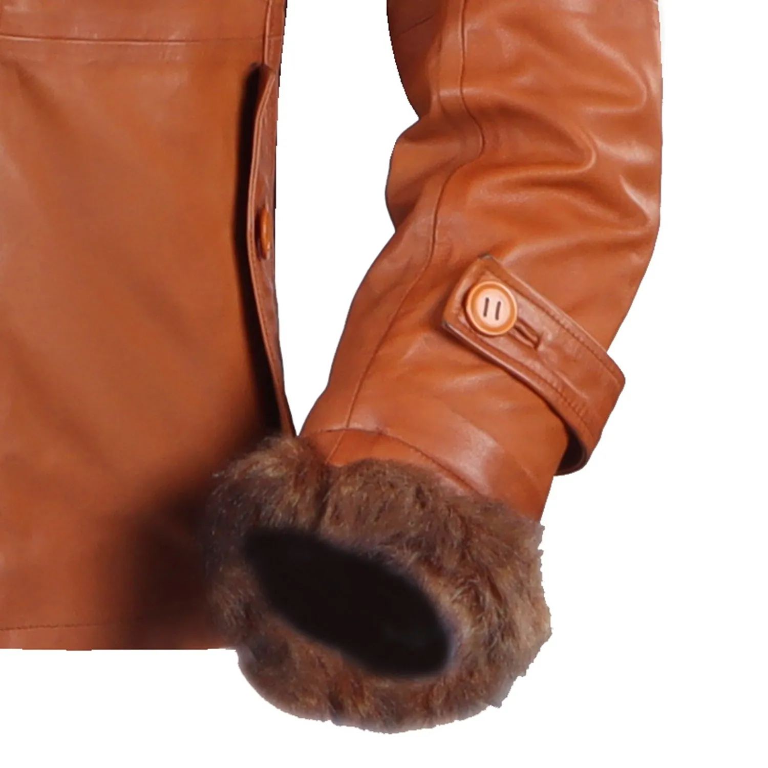 Tan Furr Collar & Sleeves Leather Jacket For Men  By Brune & Bareskin