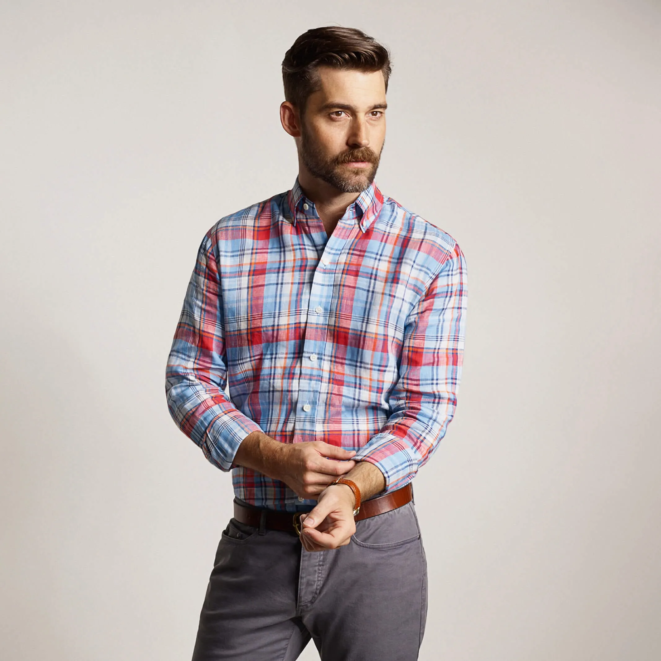 The Blue Petersham Plaid Linen Custom Shirt