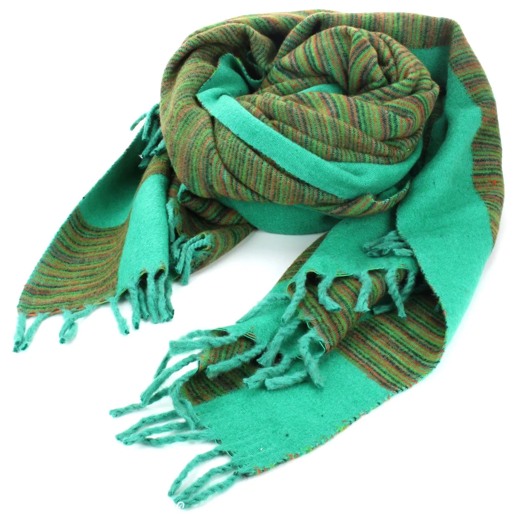 Tibetan Wool Blend Shawl Blanket - Light Green with Green & Red Reverse