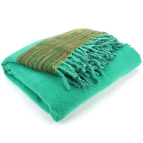 Tibetan Wool Blend Shawl Blanket - Light Green with Green & Red Reverse