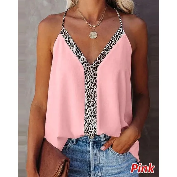 V-Neck Leopard Print Contrast Border Cami Top