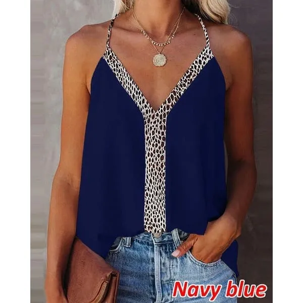 V-Neck Leopard Print Contrast Border Cami Top