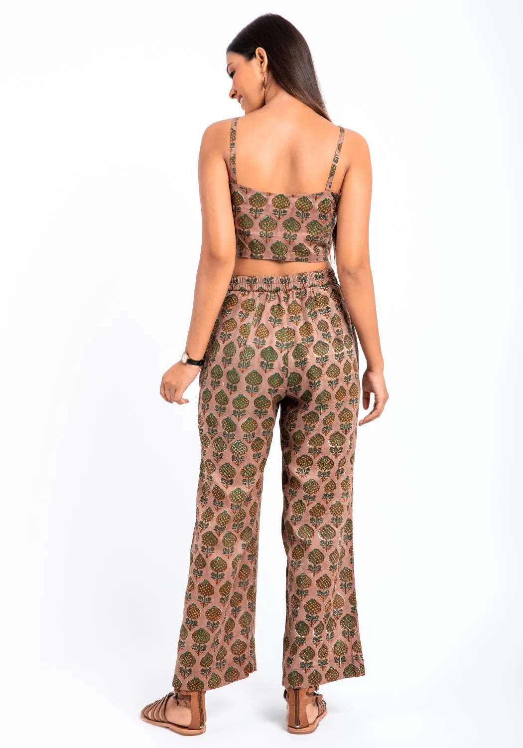 Vedi Hand Block Print CropTop & Pant with Overlay Fusion Set