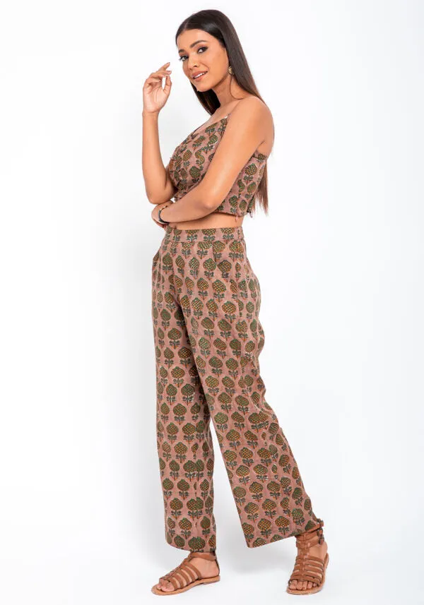 Vedi Hand Block Print CropTop & Pant with Overlay Fusion Set