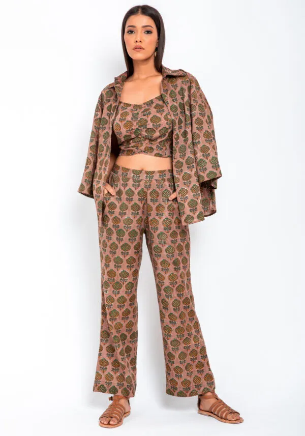 Vedi Hand Block Print CropTop & Pant with Overlay Fusion Set