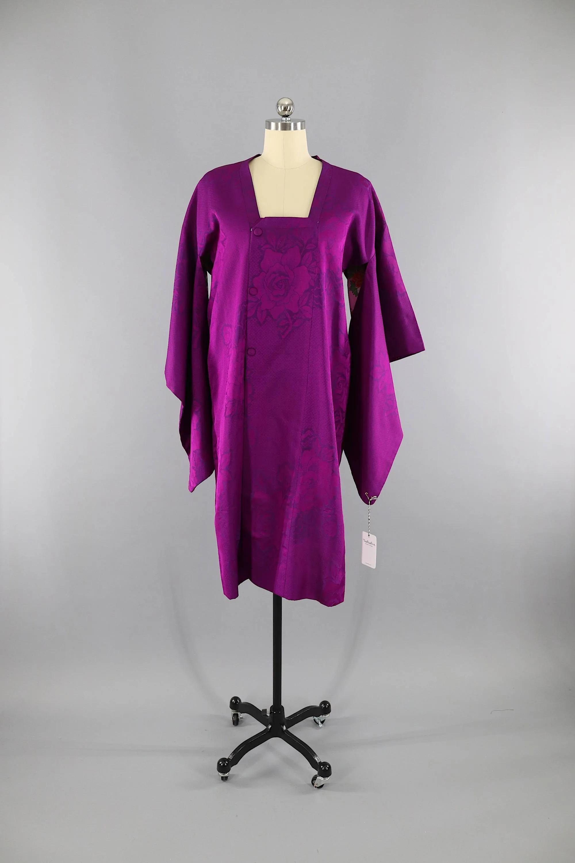 Vintage 1930s Silk Kimono Jacket Cardigan Michiyuki / Magenta & Purple