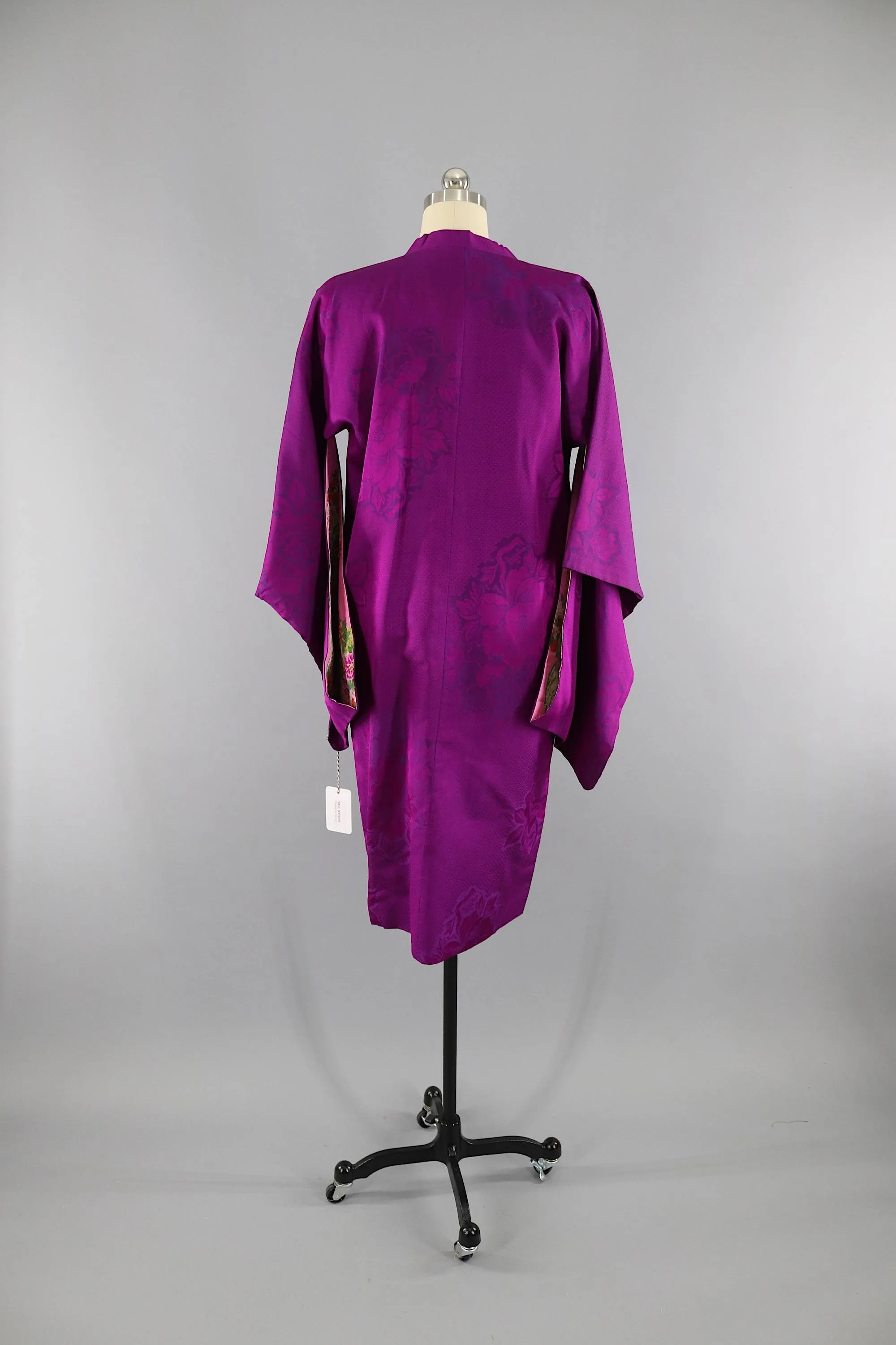 Vintage 1930s Silk Kimono Jacket Cardigan Michiyuki / Magenta & Purple