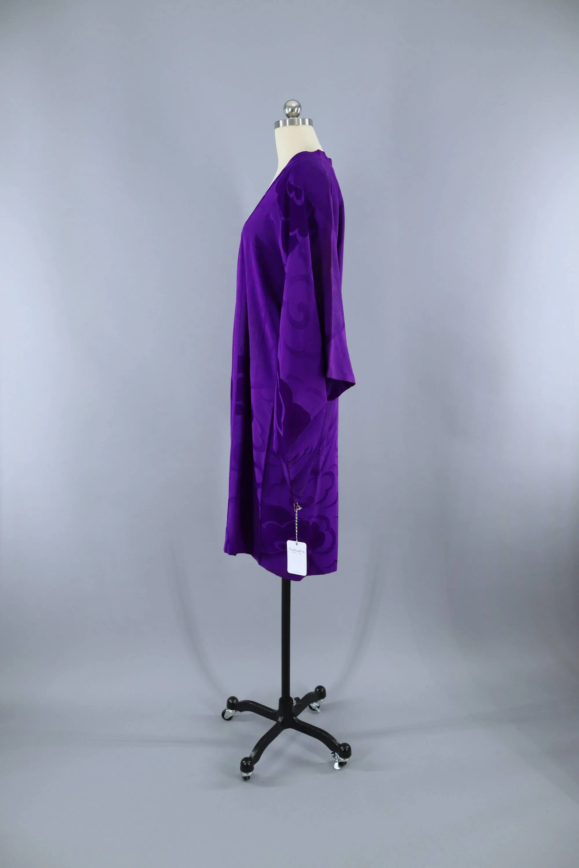 Vintage 1930s Silk Kimono Jacket Cardigan Michiyuki / Royal Purple Flocked Velvet