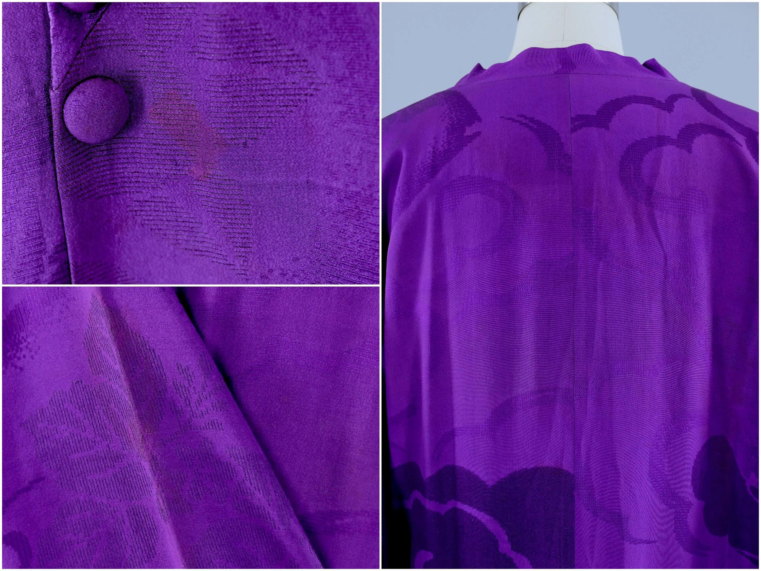 Vintage 1930s Silk Kimono Jacket Cardigan Michiyuki / Royal Purple Flocked Velvet