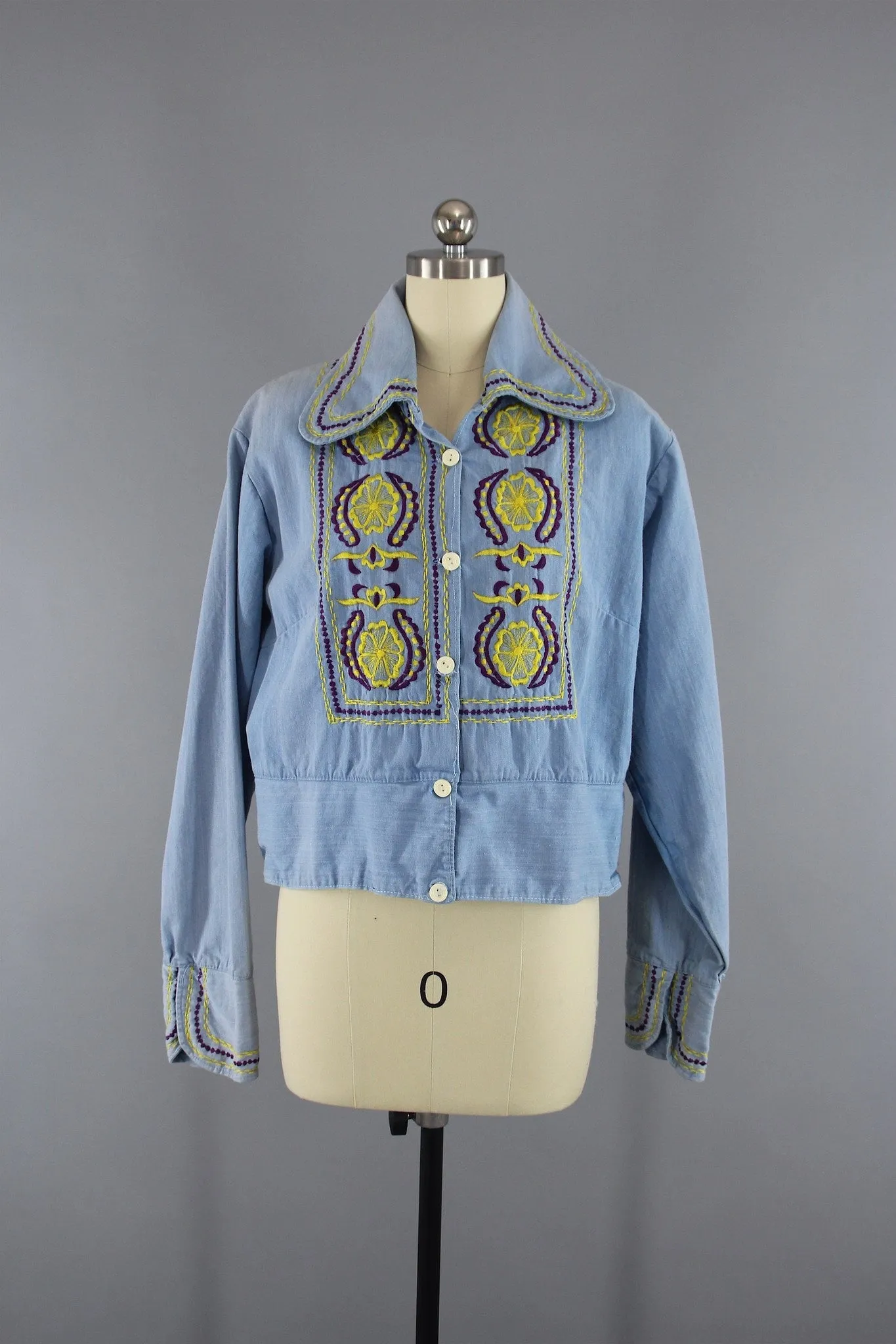 Vintage 1960s - 1970s Denim Embroidered Jacket