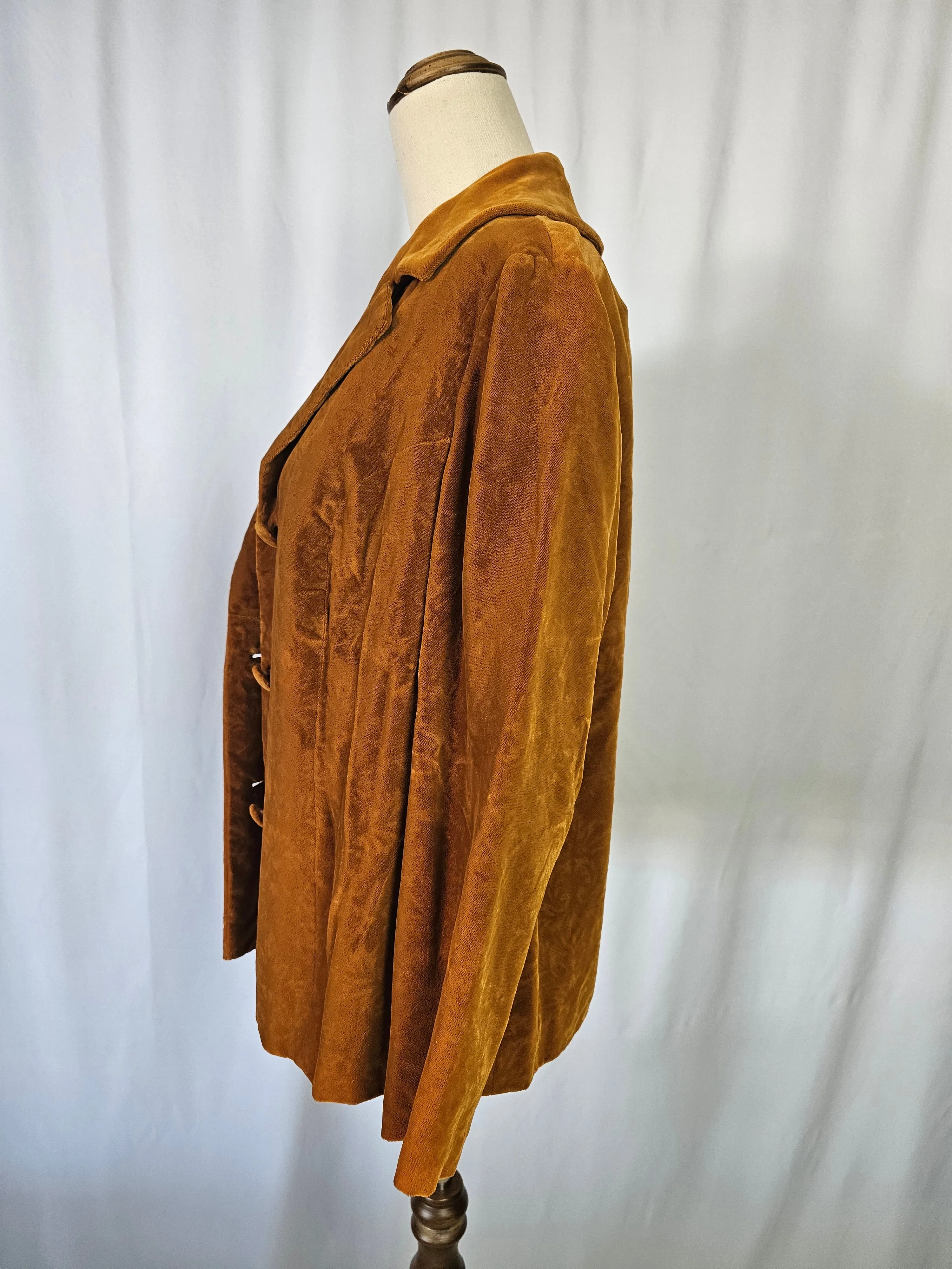 Vintage Caramel Brown Embossed Velvet Blazer – Size S (10)