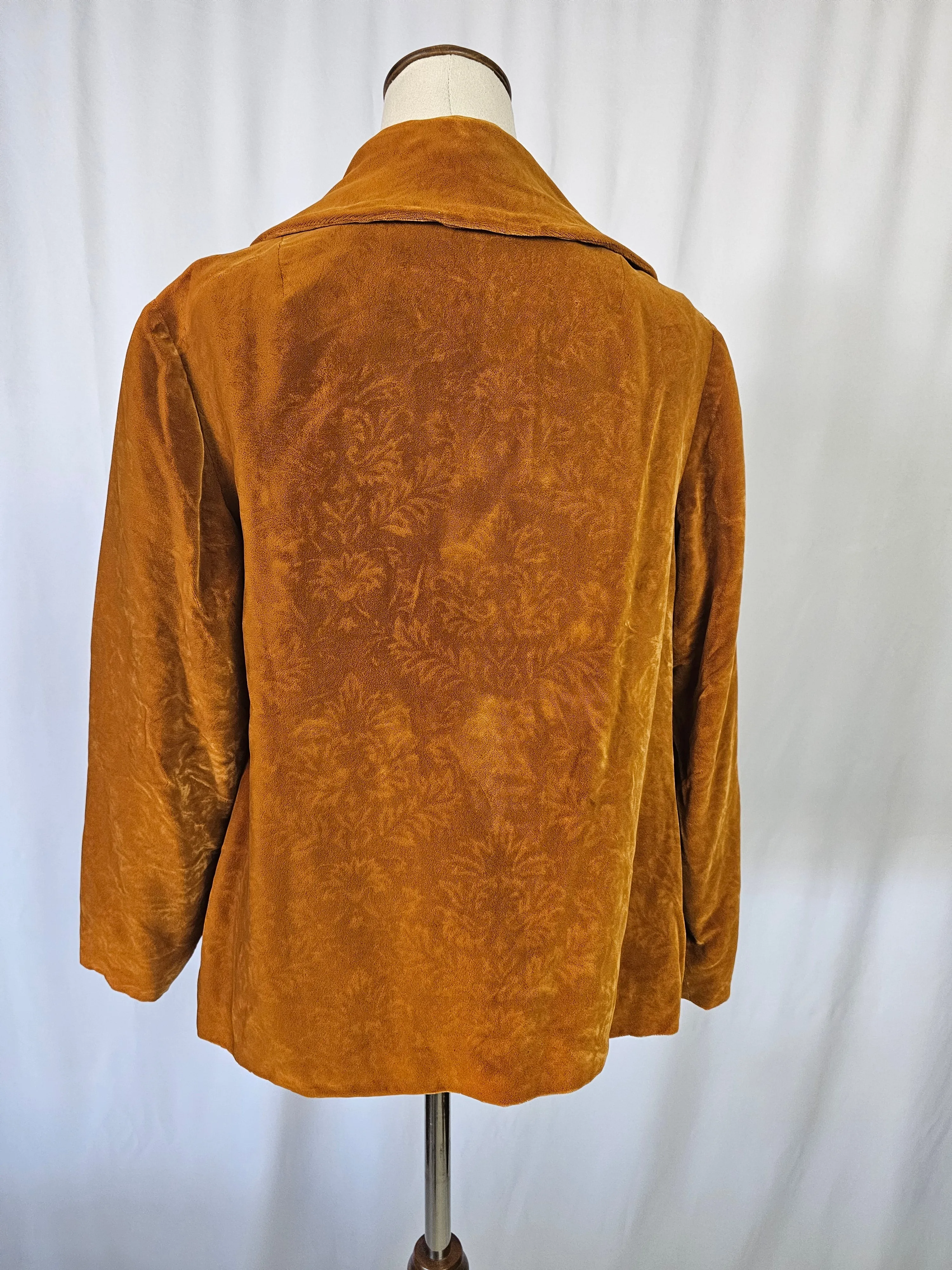 Vintage Caramel Brown Embossed Velvet Blazer – Size S (10)