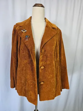 Vintage Caramel Brown Embossed Velvet Blazer – Size S (10)