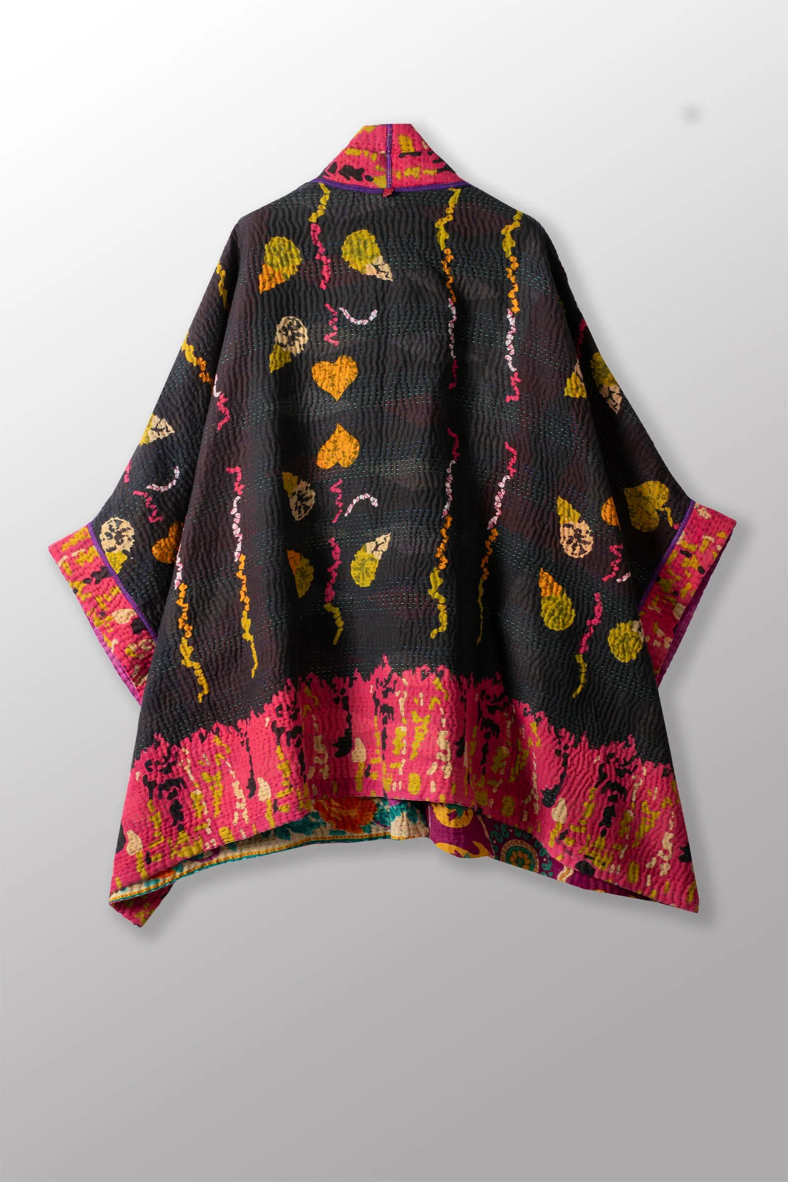 VINTAGE COTTON KANTHA DOUBLE COLLAR PONCHO - cv4323-0041a -