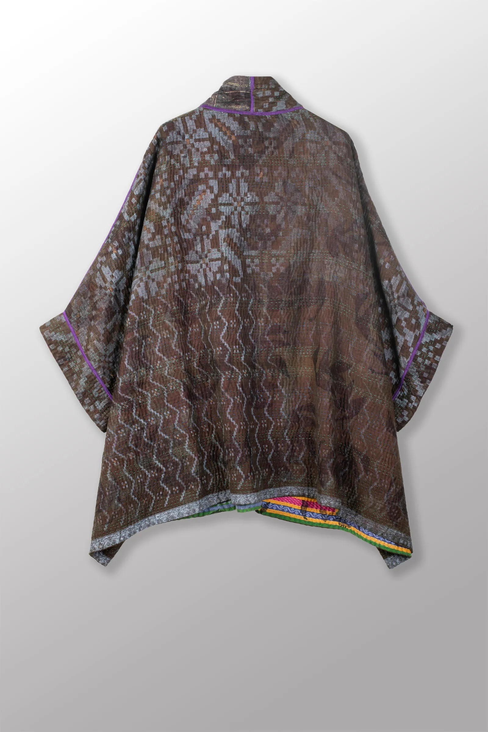 VINTAGE COTTON KANTHA DOUBLE COLLAR PONCHO - cv4323-0043a -