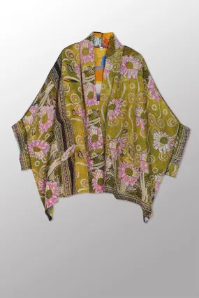 VINTAGE COTTON KANTHA DOUBLE COLLAR PONCHO - cv4323-0044a -