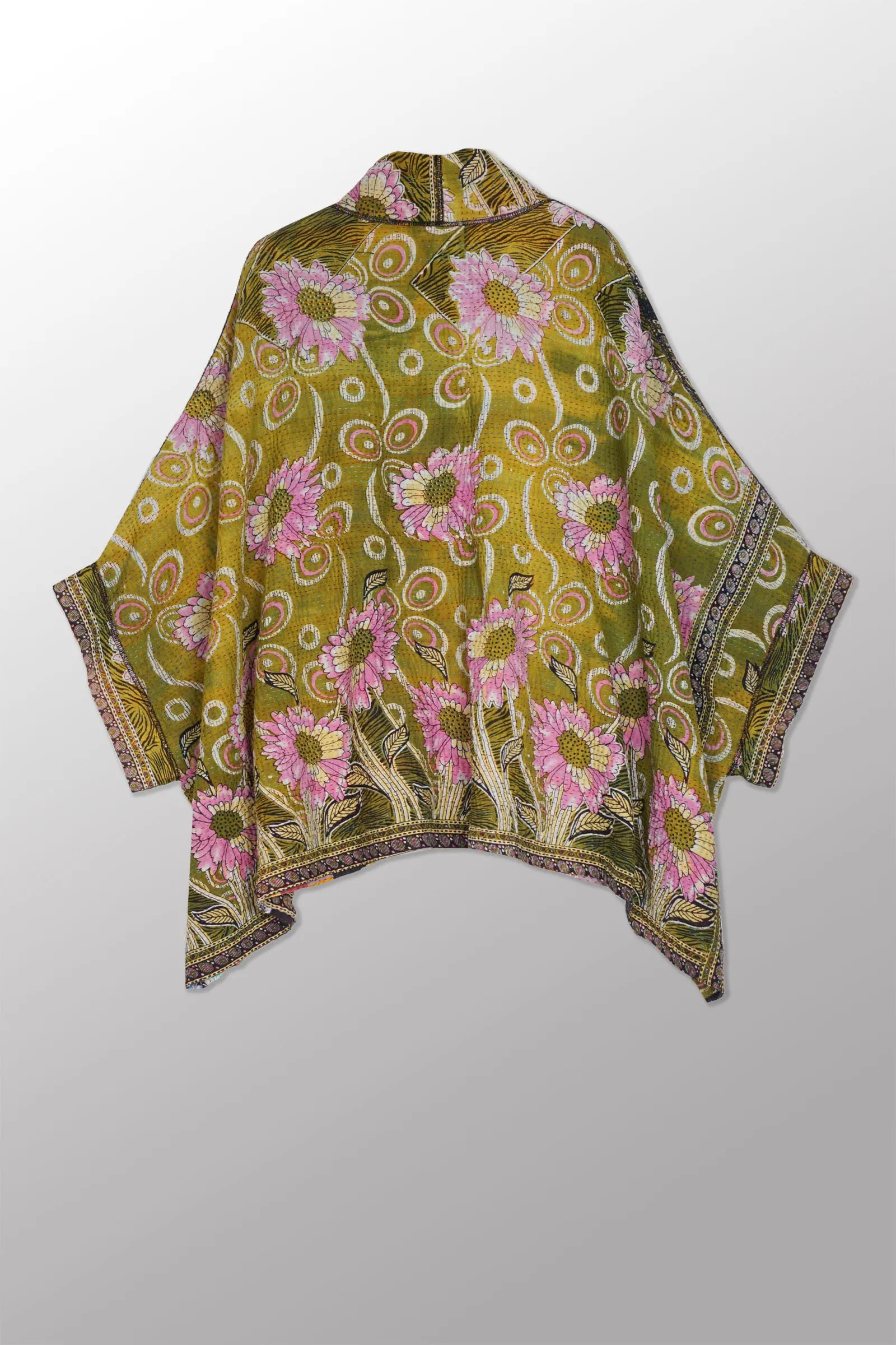 VINTAGE COTTON KANTHA DOUBLE COLLAR PONCHO - cv4323-0044a -