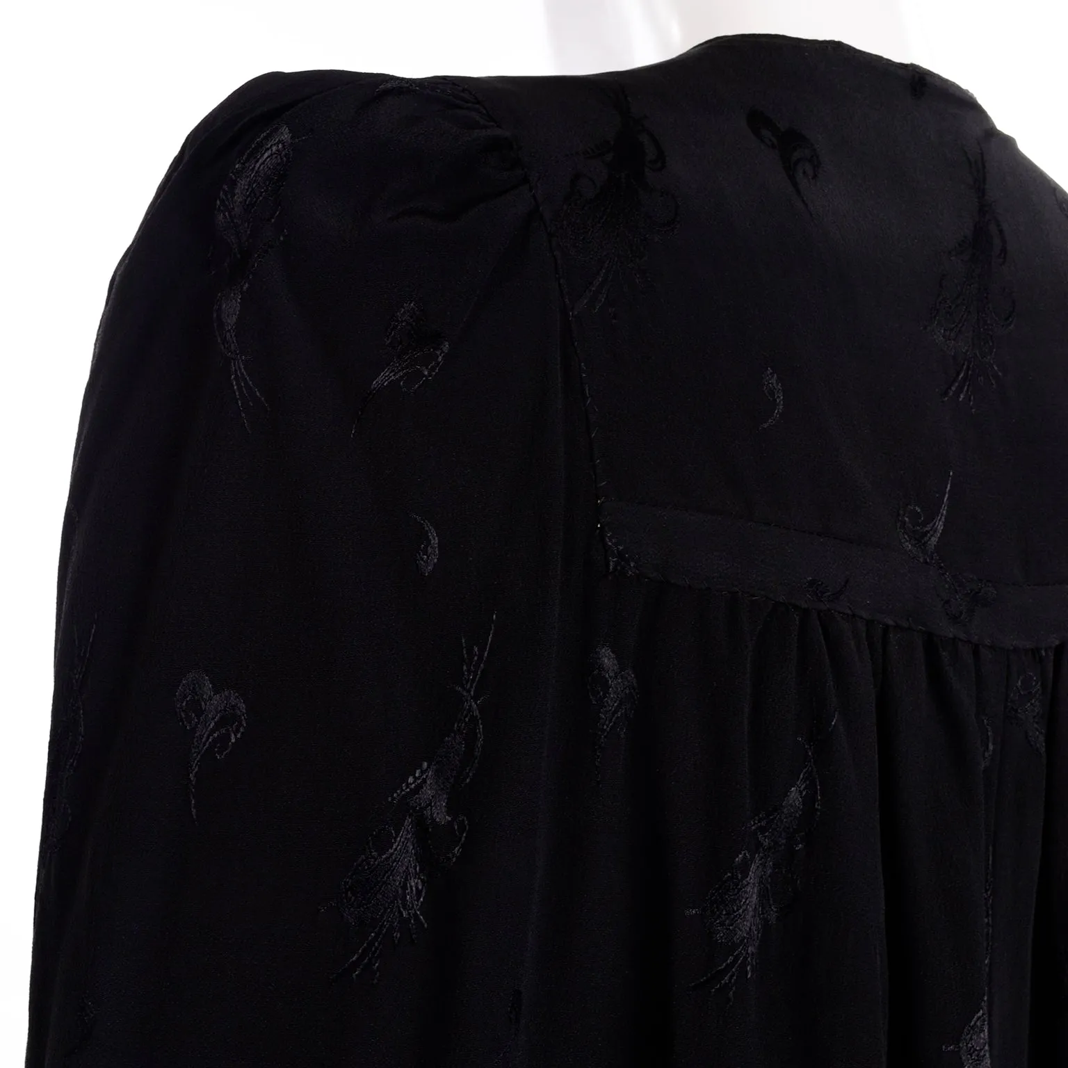 Vintage Edwardian Black Velvet Evening Cape with Silk Reversible Print Lining