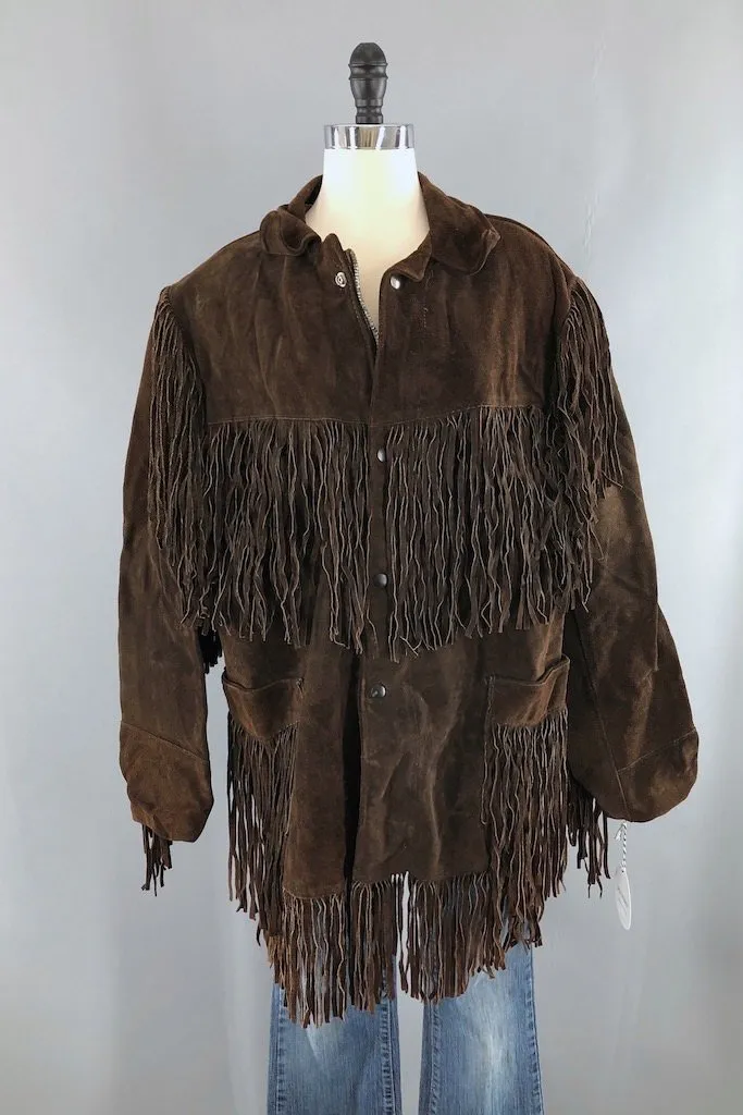 Vintage Heavy Suede Fringed Coat