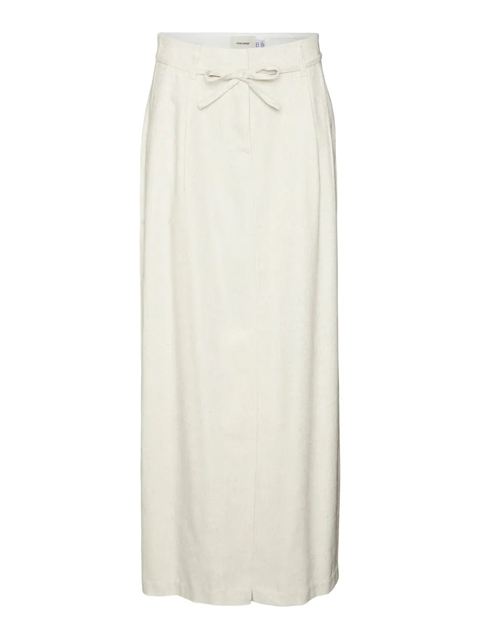 Vmflorence Hw Long Linen Skirt - Beige