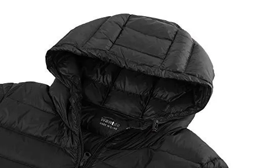 Wantdo Women's Lengthed Hooded Packable Ultra Light Weight Down Coat(Black,Asian 3XL/ US XL)