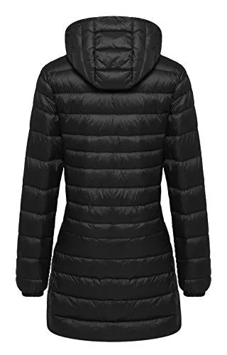 Wantdo Women's Lengthed Hooded Packable Ultra Light Weight Down Coat(Black,Asian 3XL/ US XL)