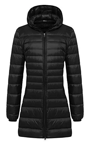 Wantdo Women's Lengthed Hooded Packable Ultra Light Weight Down Coat(Black,Asian 3XL/ US XL)