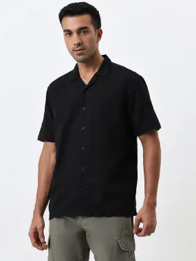 WES Casuals Black Textured Relaxed-Fit Cotton Shirt