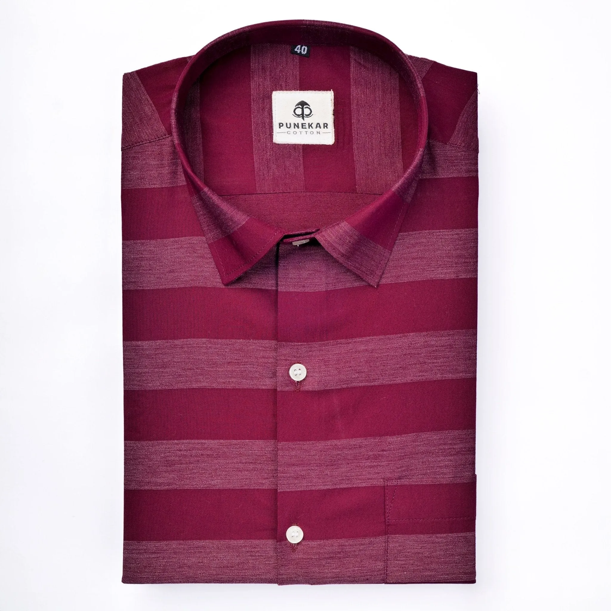 Wine Red Color Cotton Stripe Shirt For Men